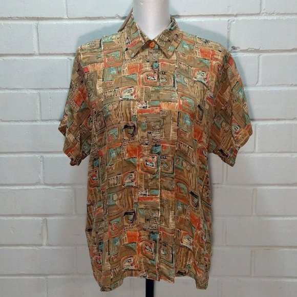 Jacqueline Ferrar 100% Silk Womens Mens Unisex Size 8 Short Sleeve Shirt Top NEW - Picture 1 of 9